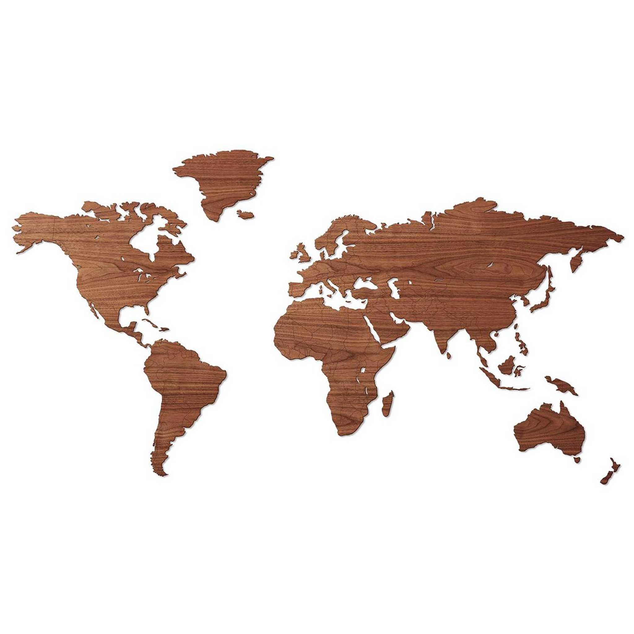 Carte du monde en bois de noyer avec suspension magnétique de Wooden Amsterdam.