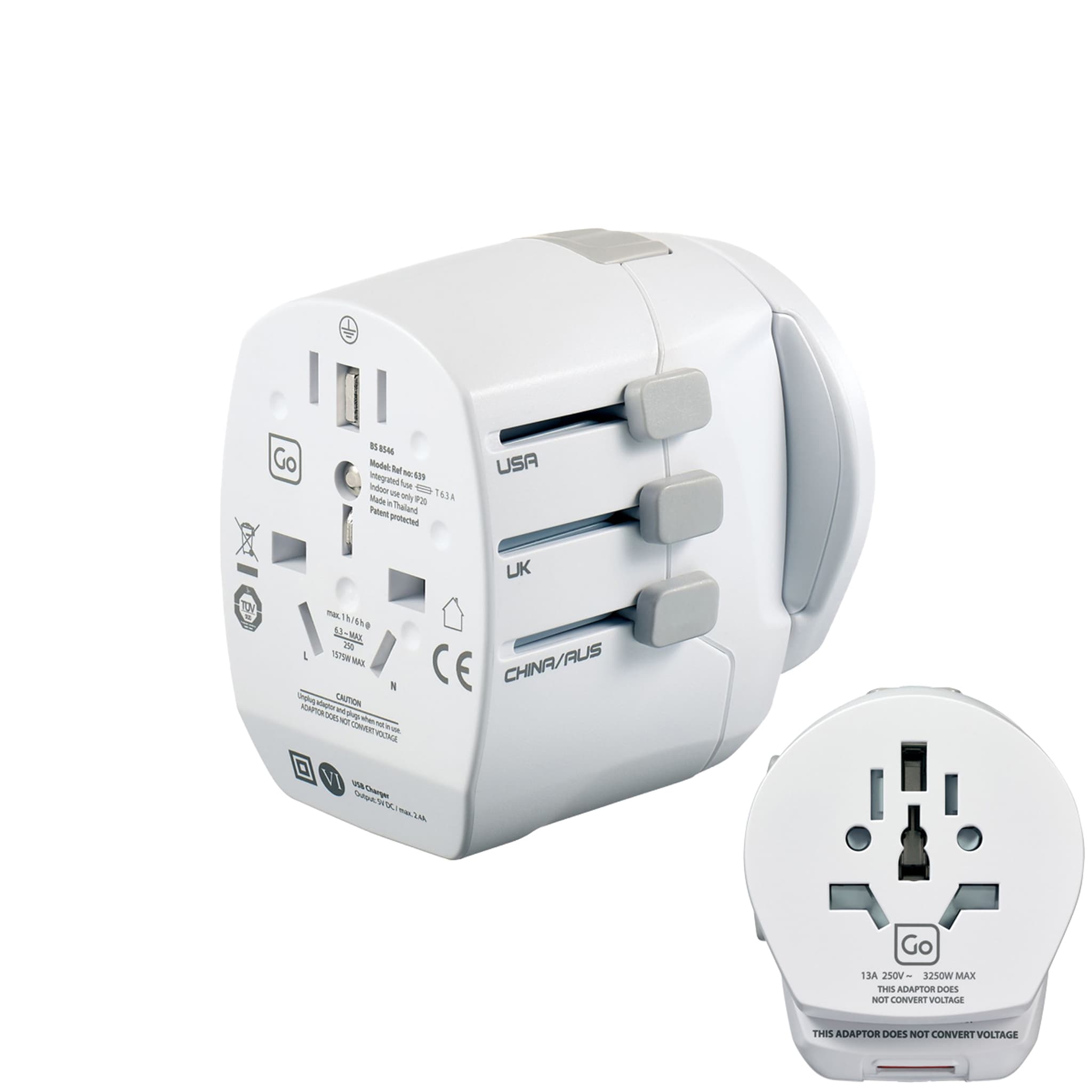 Cet adaptateur de voyage Monde - Monde est idéal pour les voyageurs européens. Il permet de brancher tous vos accessoires dans de nombreux pays du monde. Il offre également deux prises USB.