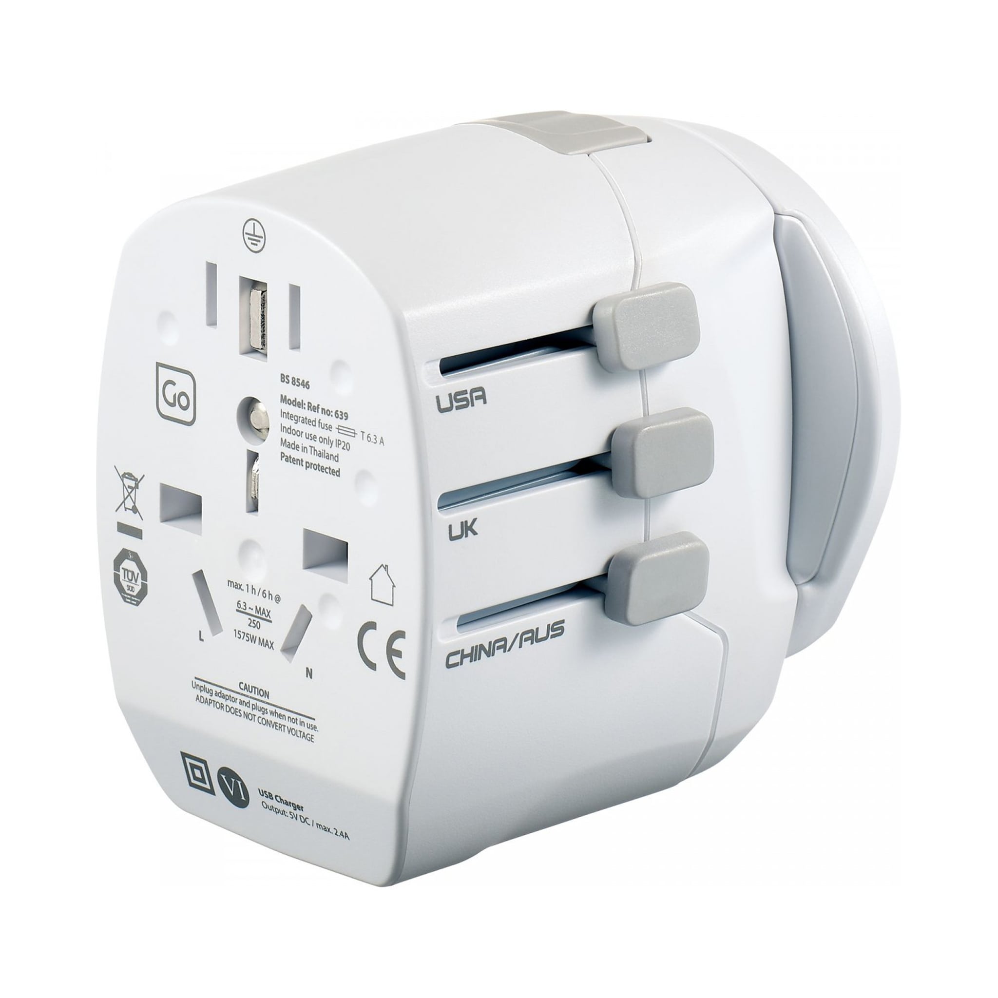 Cet adaptateur de voyage Monde - Monde est idéal pour les voyageurs européens. Il permet de brancher tous vos accessoires dans de nombreux pays du monde. Il offre également deux prises USB.