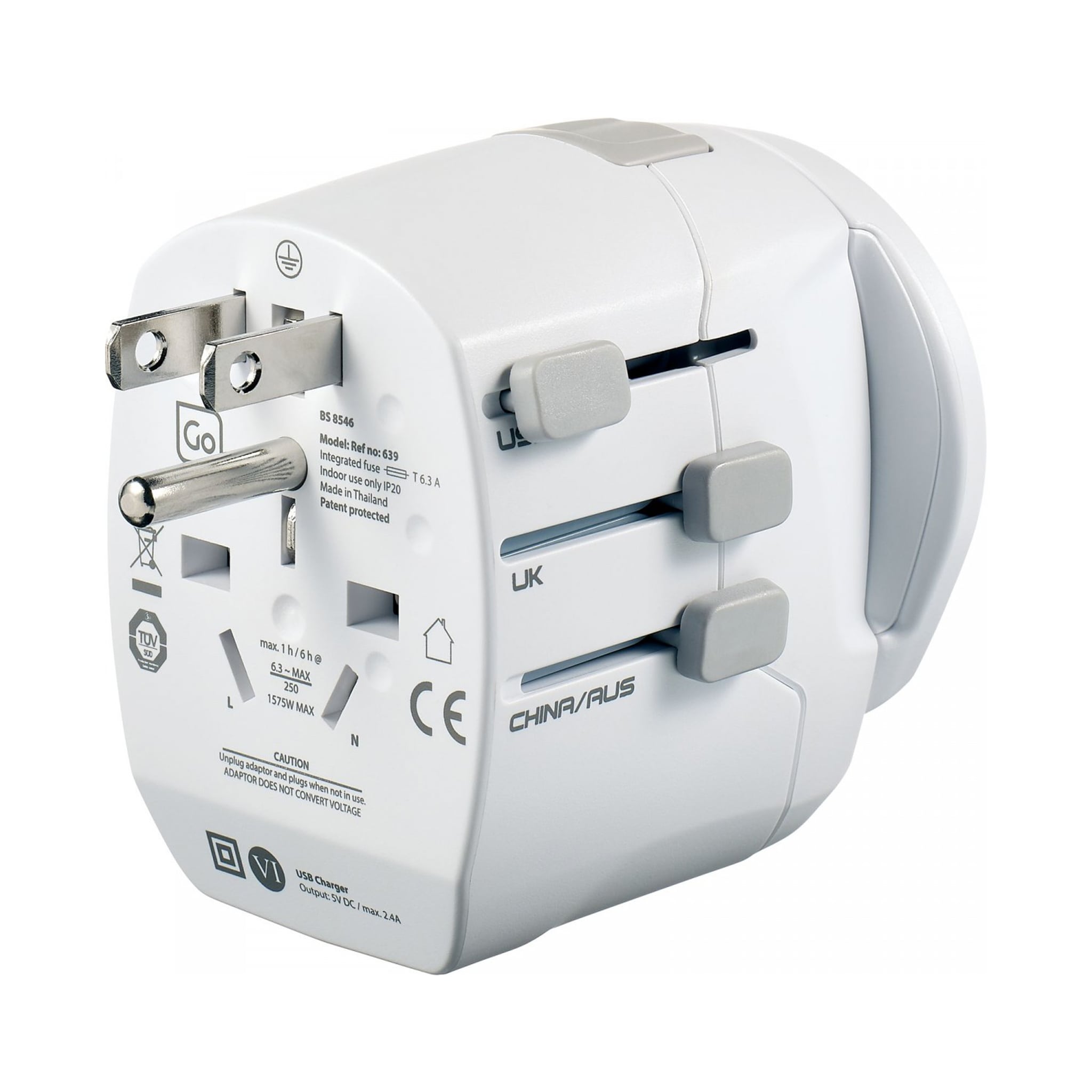 Cet adaptateur de voyage Monde - Monde est idéal pour les voyageurs européens. Il permet de brancher tous vos accessoires dans de nombreux pays du monde. Il offre également deux prises USB.