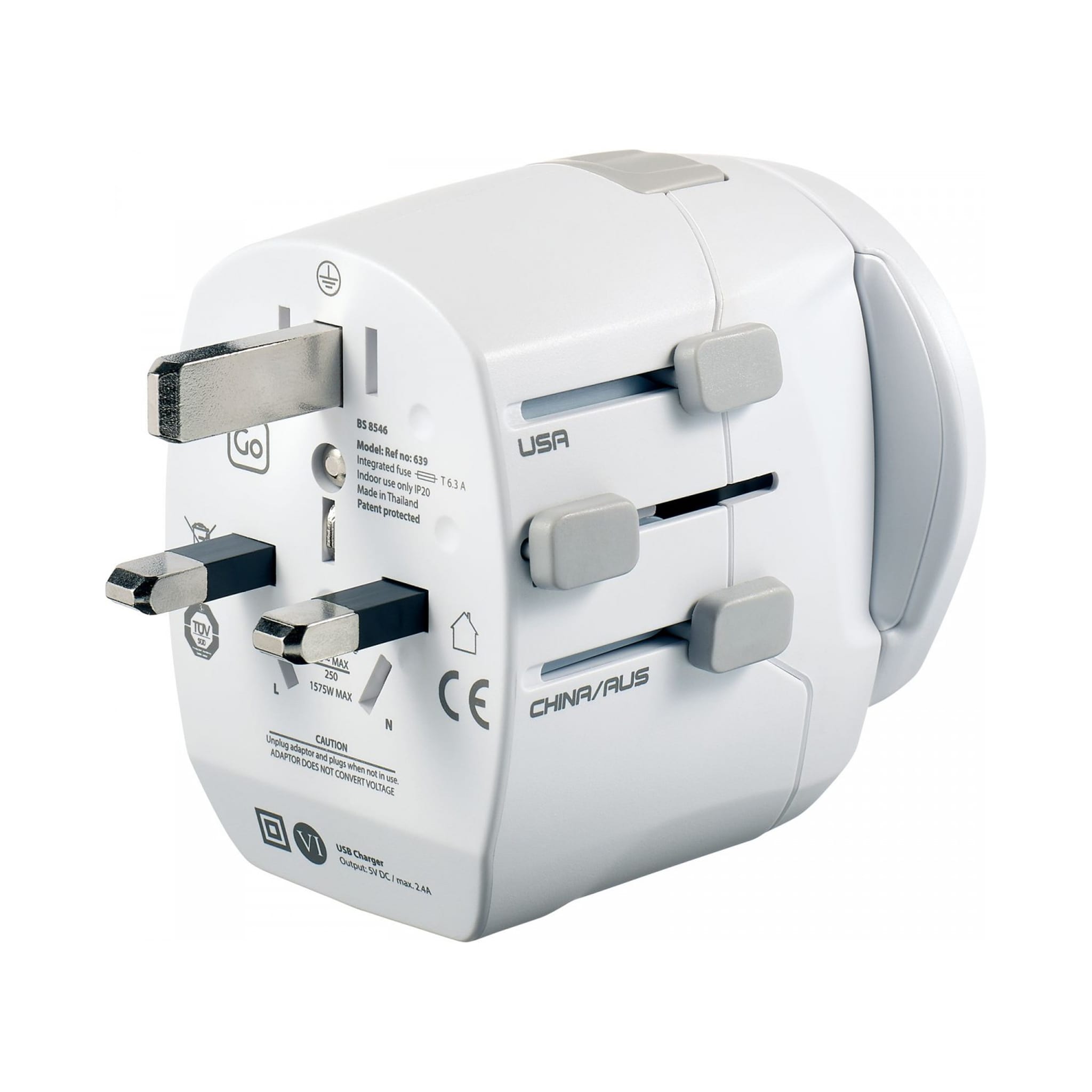 Cet adaptateur de voyage Monde - Monde est idéal pour les voyageurs européens. Il permet de brancher tous vos accessoires dans de nombreux pays du monde. Il offre également deux prises USB.