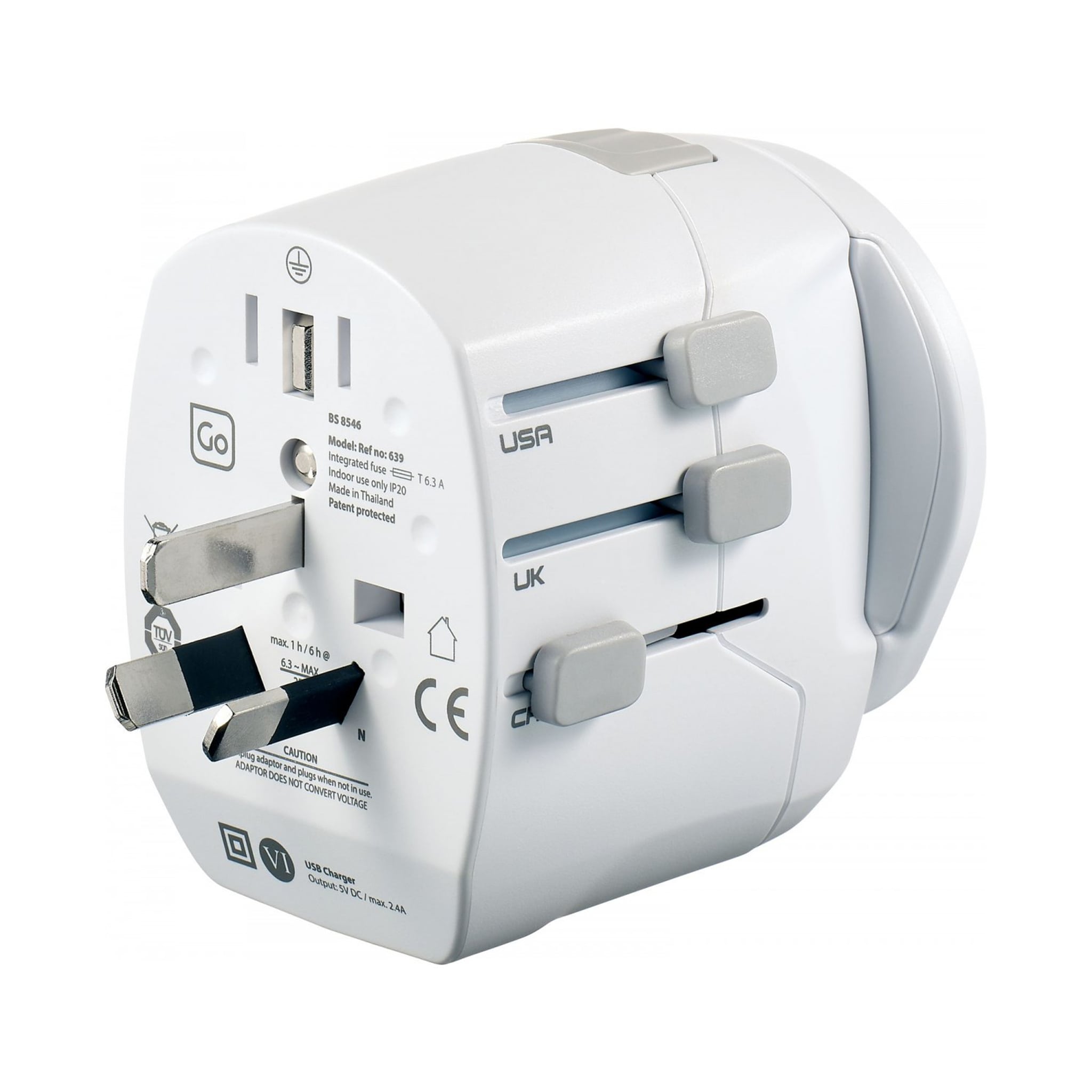 Cet adaptateur de voyage Monde - Monde est idéal pour les voyageurs européens. Il permet de brancher tous vos accessoires dans de nombreux pays du monde. Il offre également deux prises USB.