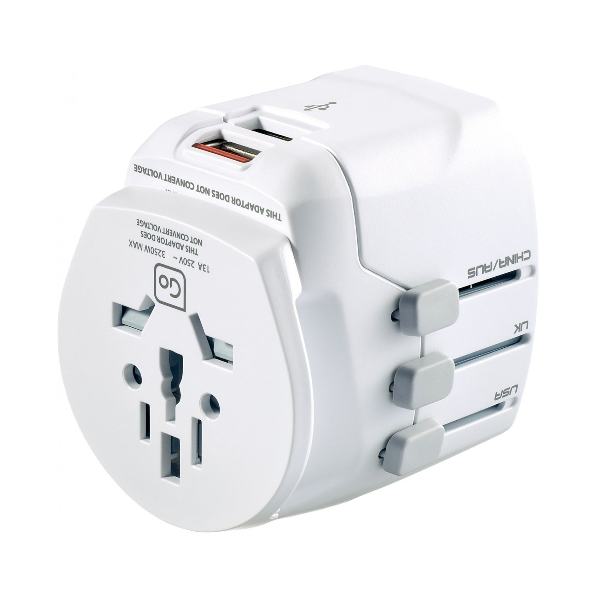 Cet adaptateur de voyage Monde - Monde est idéal pour les voyageurs européens. Il permet de brancher tous vos accessoires dans de nombreux pays du monde. Il offre également deux prises USB.