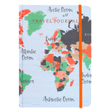 Charger l&#39;image dans la galerie, Le cahier comporte des pages réglées, une bordure orange métallique et un ruban pour marquer votre page. La couverture comporte le texte «Travel Journal» en orange métallisé.